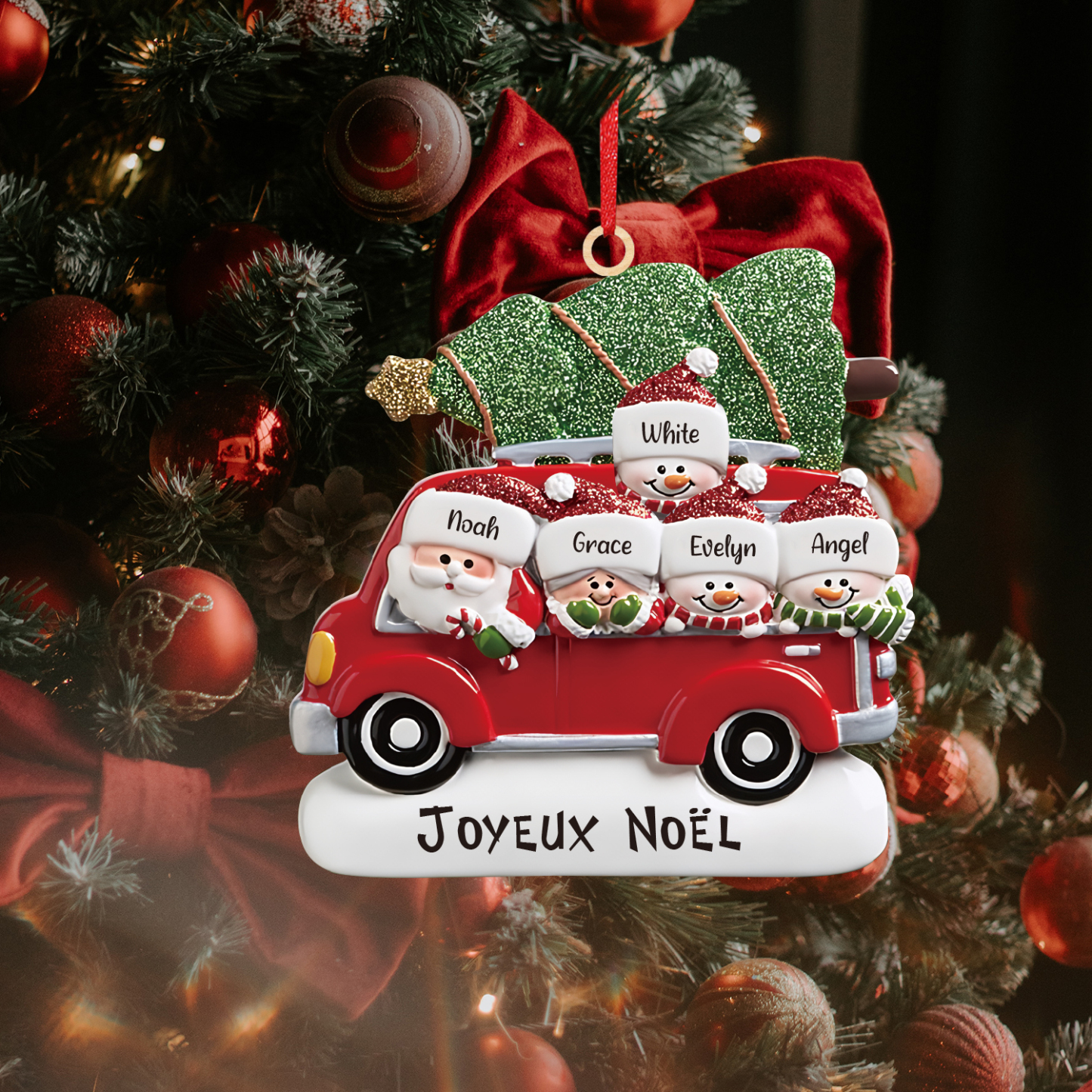 Navidad-Ornamento muñecos navideño de madera Papá Noel y niños texto y 5 nombres personalizados adorno del árbol-Jessemade ES