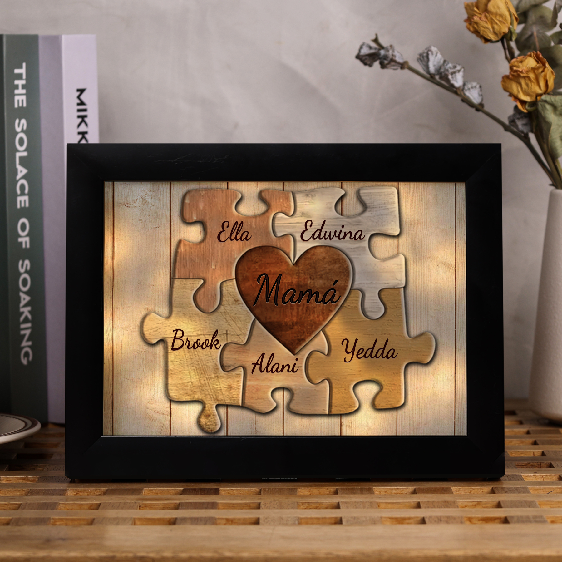 A mi mamá-Marco de 3-9 nombres personalizados rompecabezas de plástico con lámpara-Jessemade ES