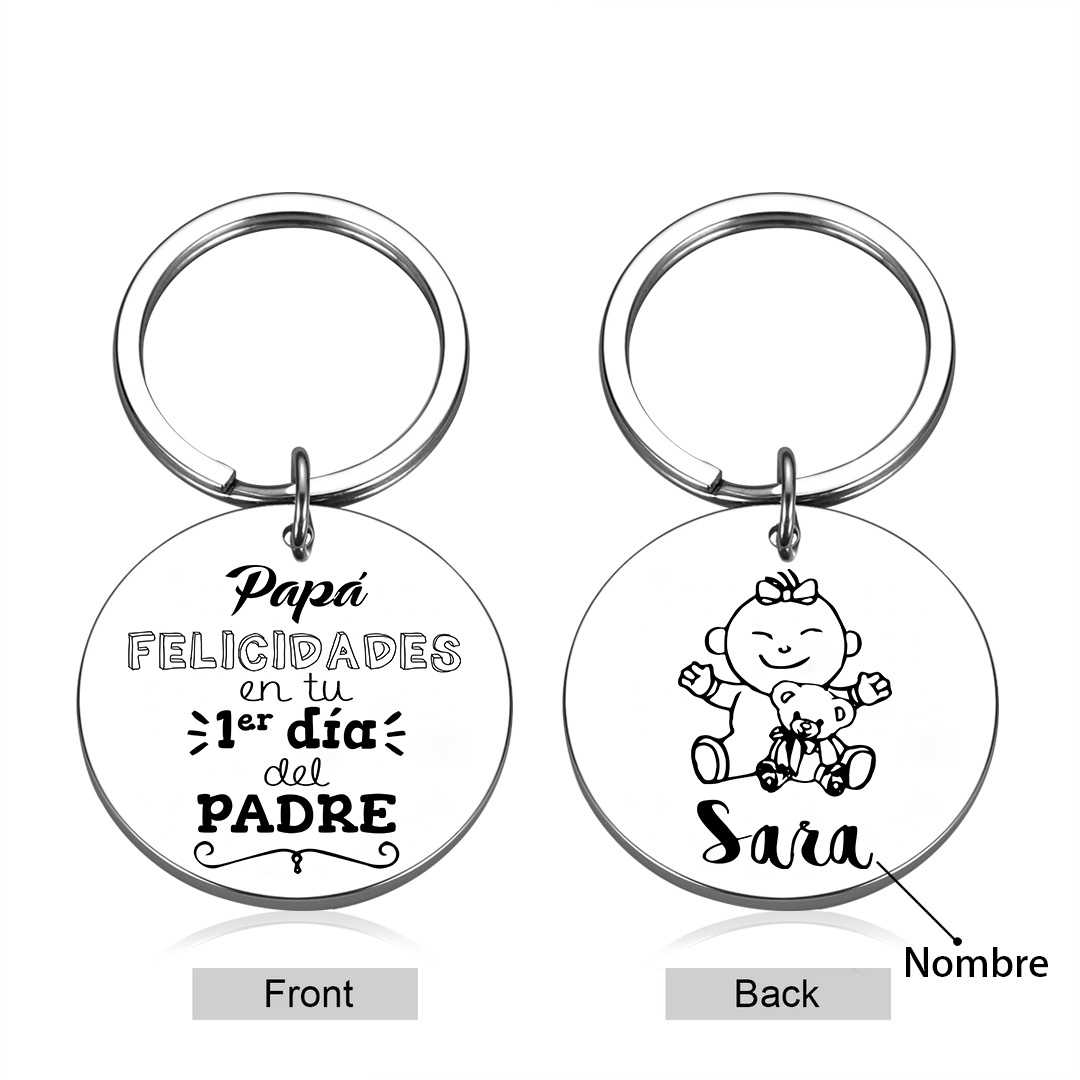A mi papá-Llavero de placa redonda El 1er Día del PADRE personalizado con 1 nombre-Jessemade ES