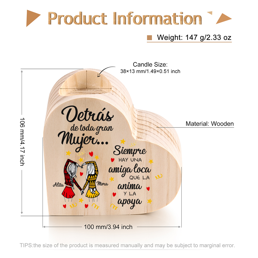 A mi amiga - Candelero de madera sin vela 2 nombres personalizados-Jessemade ES