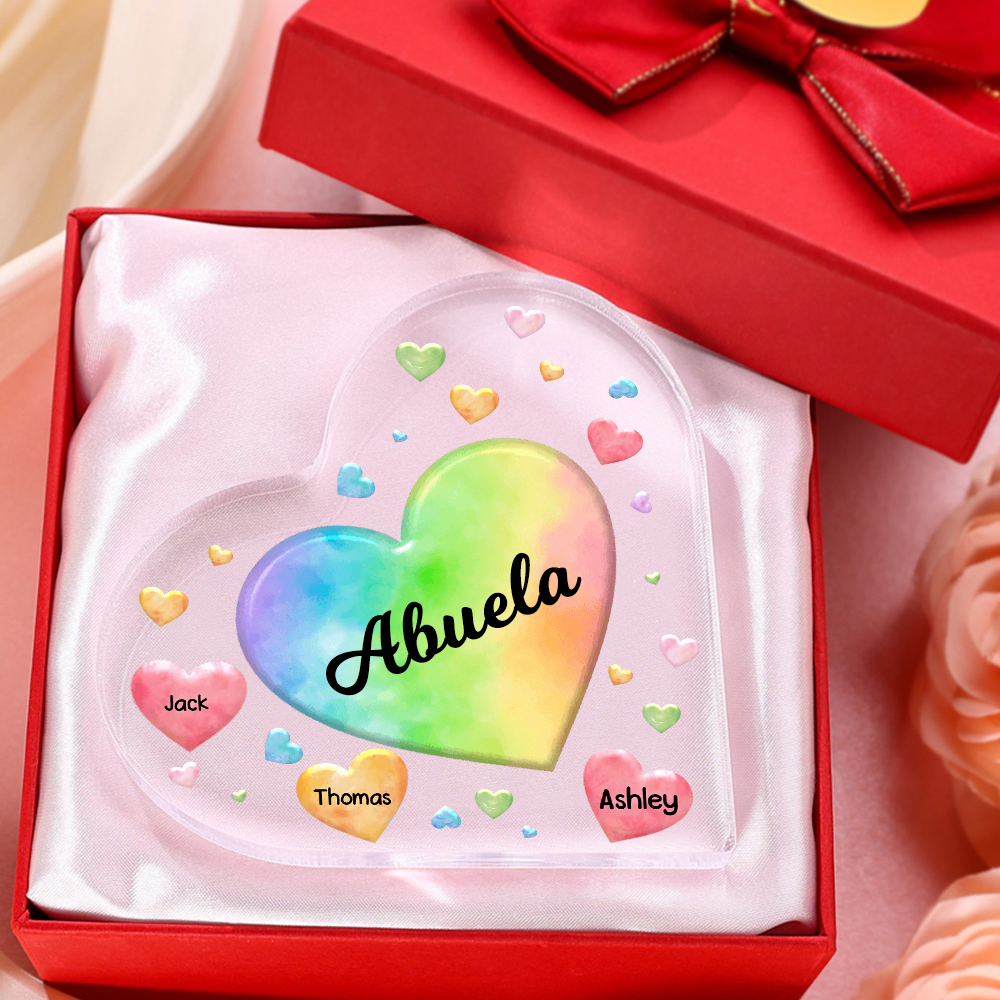 A mi mamá/abuela-Placa de acrílico "Corazones" en forma de corazón 3 nombres y 1 texto personalizados-Jessemade ES