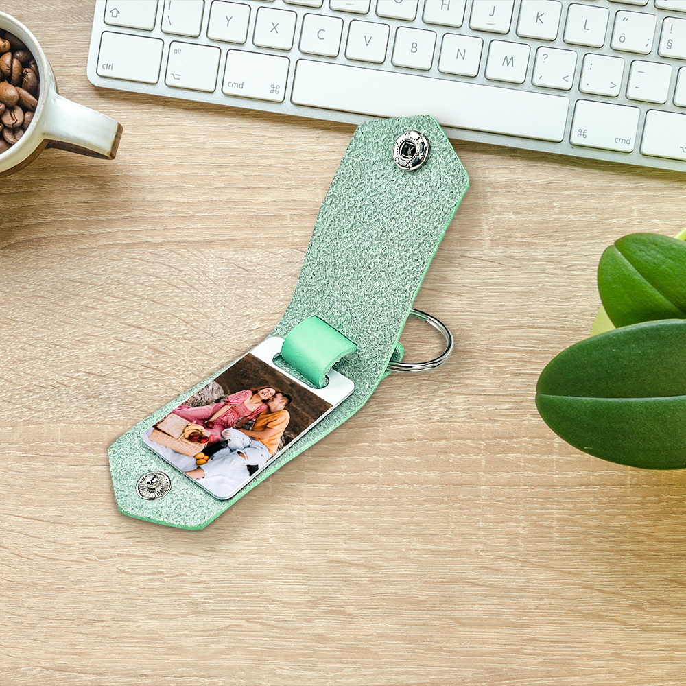 Llavero para pareja de cuero personalizado con texto y foto-Jessemade ES