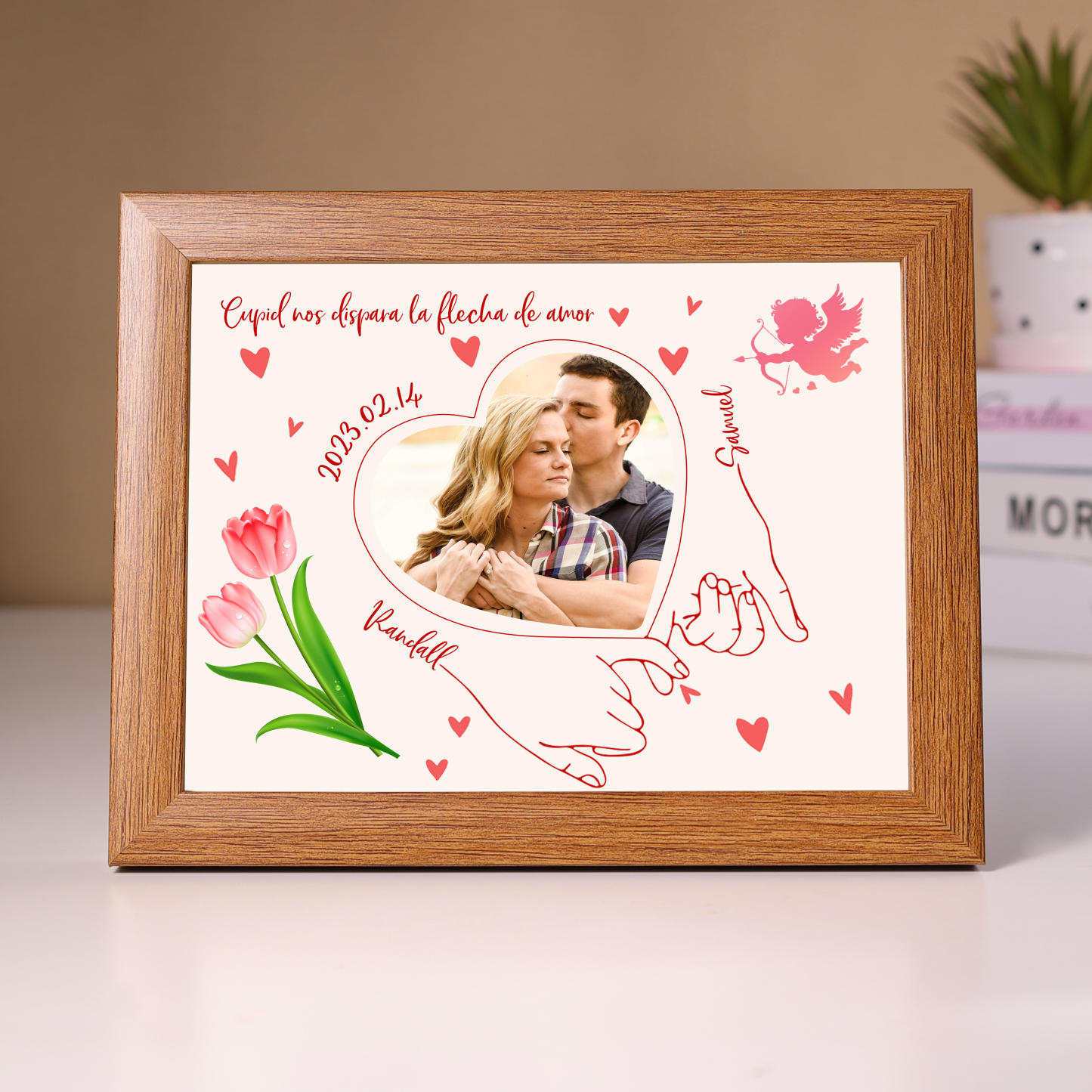 Marco de 1 foto de madera para pareja 2 nombres y fecha personalizados-Jessemade ES