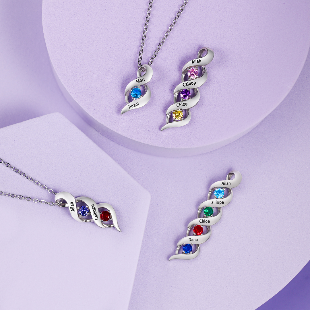 Collar DNA 1-10 Nombres y Piedras de Nacimiento Personalizados-Jessemade ES