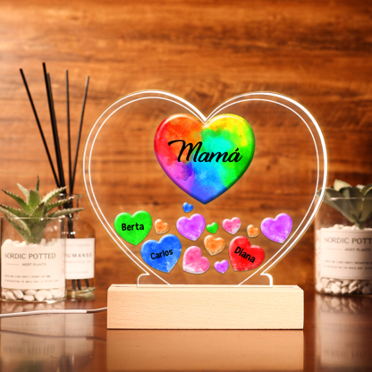 A mi mamá/abuela-Lámpara 3D Ilusión Luz de Noche Personalizada con 1-14 Nombres y 1 Texto-Jessemade ES