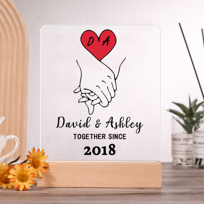 Lámpara manos cogidas para pareja 3D Ilusión Luz de Noche LED 2 letras, 2 nombres, texto y año personalizados -Jessemade ES