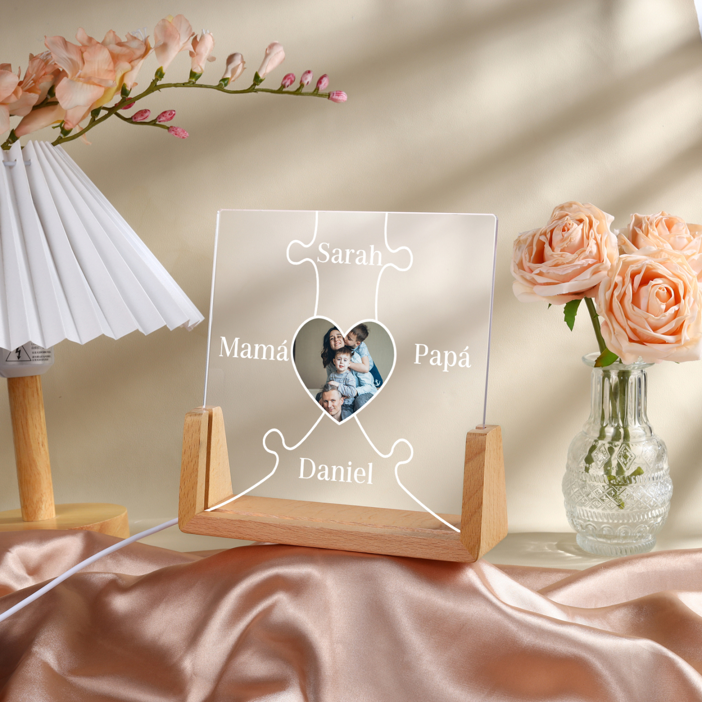 A mi mamá/abuela-Lámpara Personalizada con 2-7 Nombres y Foto "rompecabezas" 3D Ilusión Luz de Noche-Jessemade ES