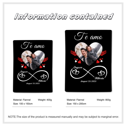 Pareja-Manta de buen calidad de nudo infinito y foto personalizada con nombres y fecha-Jessemade ES