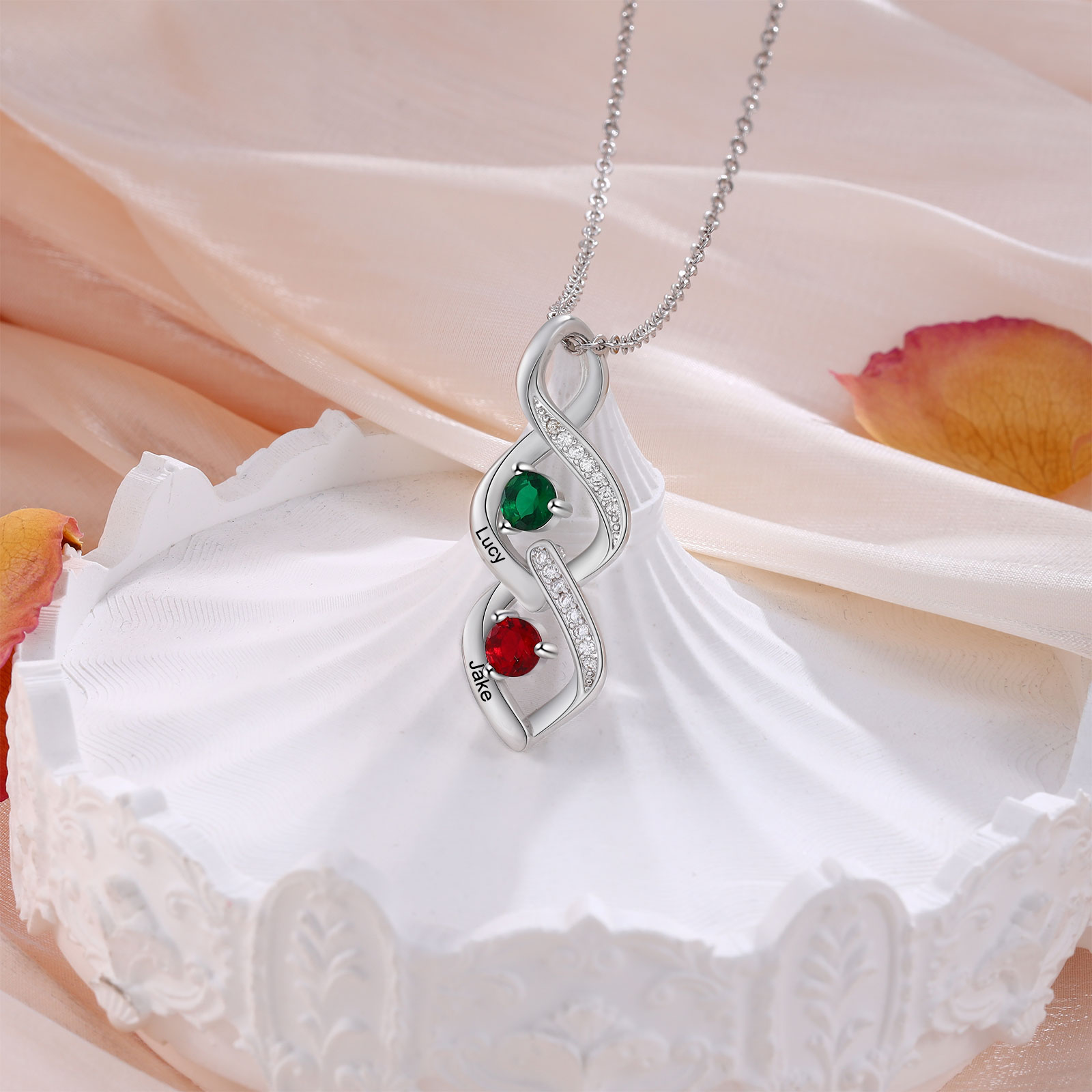 Collar DNA con 2-4 nombres personalizados y 2-4 piedras de nacimiento-Jessemade ES