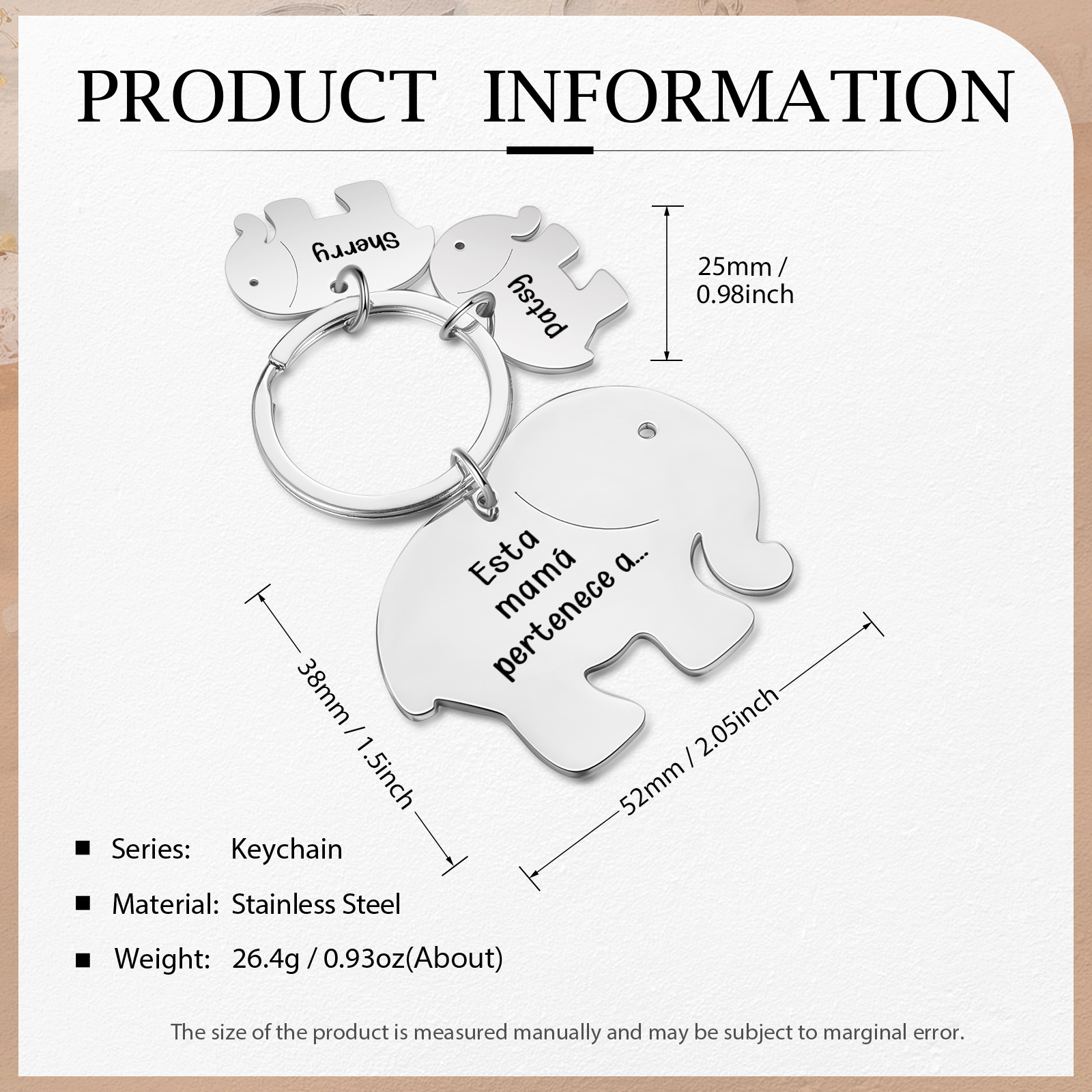 A mi mamá/abuela - Llavero con 2 nombres personalizados en elefantes con texto-Jessemade ES
