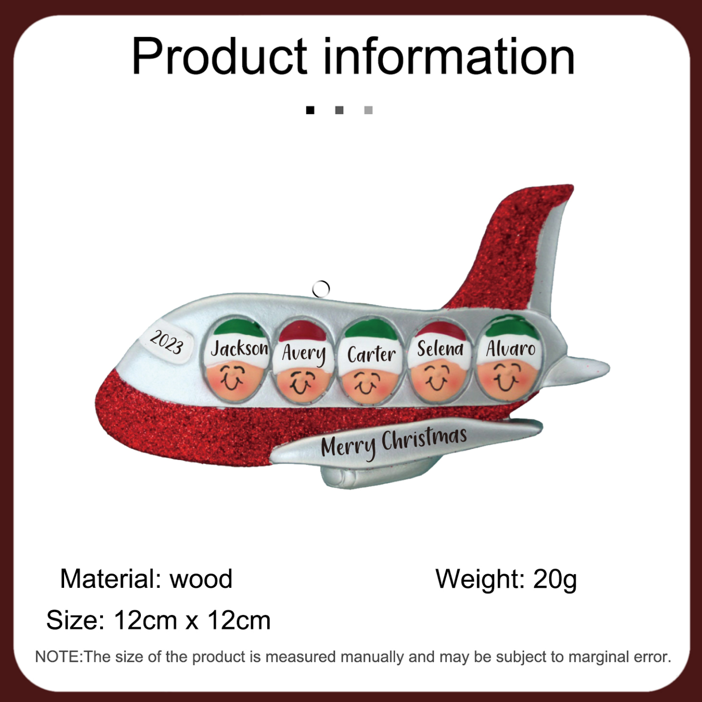 Navidad-Ornamento muñecos navideño de madera viaje en avión 5 nombres, 1 texto y 1 año personalizados adorno del árbol-Jessemade ES