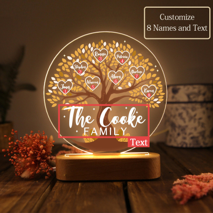 Lámpara de noche LED Árbol de la Vida 8 nombres y 1 texto personalizados-Jessemade ES