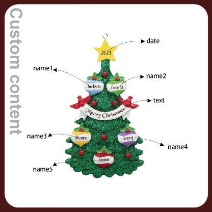 Navidad-Ornamento muñecos navideño de madera en forma de árbol 5 nombres, 1 texto y 1 año personalizados adorno del árbol-Jessemade ES