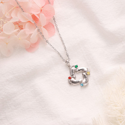 Collar 4 nombres y 4 piedras de nacimiento personalizados en pies de bebé-Jessemade ES