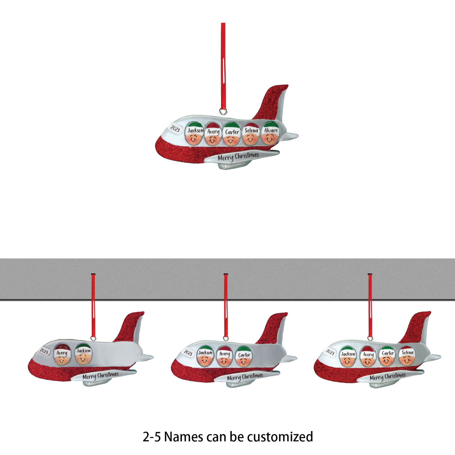 Navidad-Ornamento muñecos navideño de madera viaje en avión 2 nombres, 1 texto y 1 año personalizados adorno del árbol-Jessemade ES