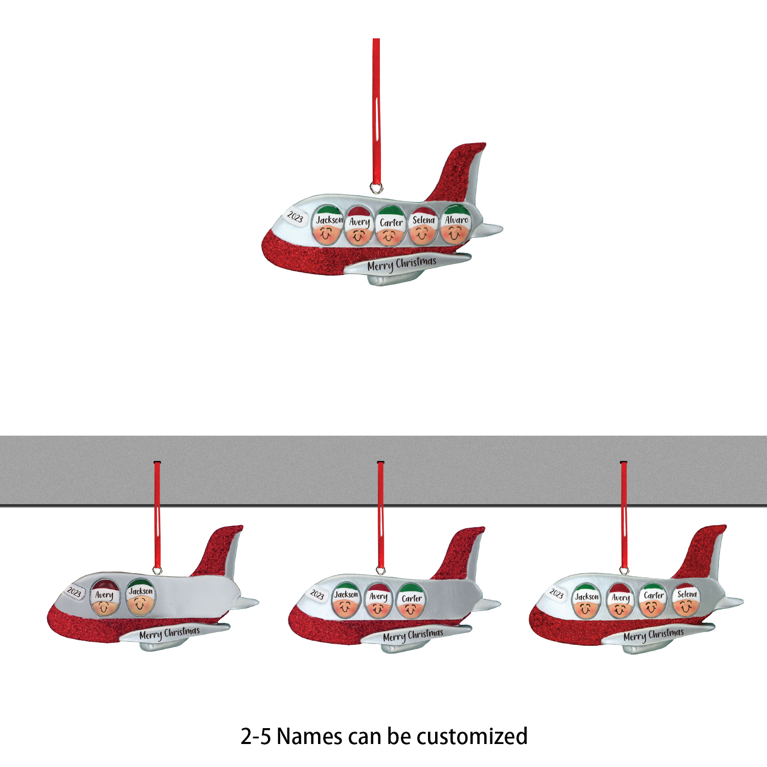 Navidad-Ornamento muñecos navideño de madera viaje en avión 4 nombres, 1 texto y 1 año personalizados adorno del árbol-Jessemade ES