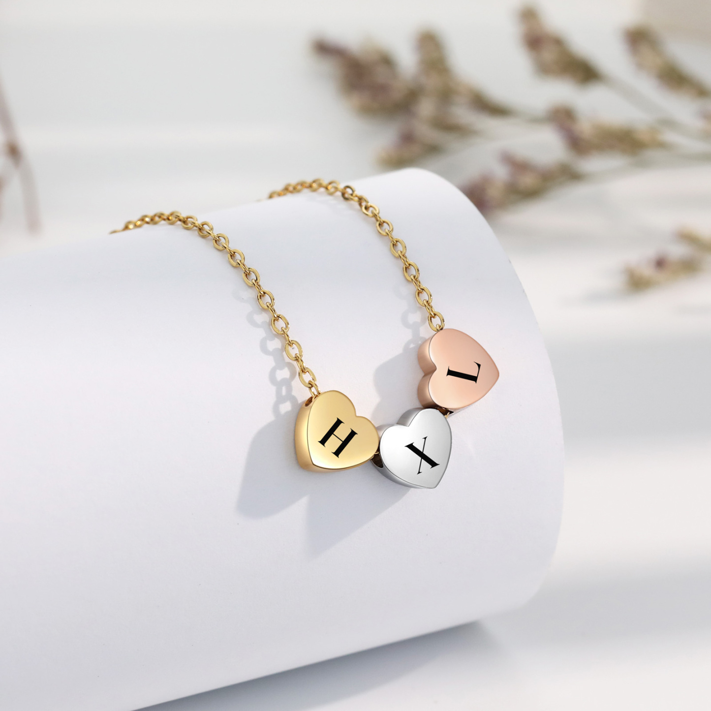 Collar de corazones personalizado con 3 letras-Jessemade ES