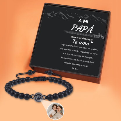 A mi papá-Pulsera de perlas con proyección de foto en color para hombre-Jessemade ES