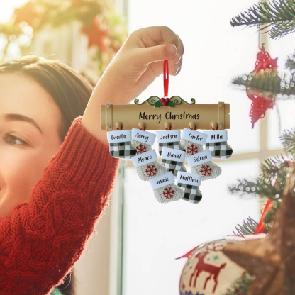 Navidad-Ornamento muñecos navideño de madera calcetines 10 nombres y 1 texto personalizados adorno del árbol-Jessemade ES