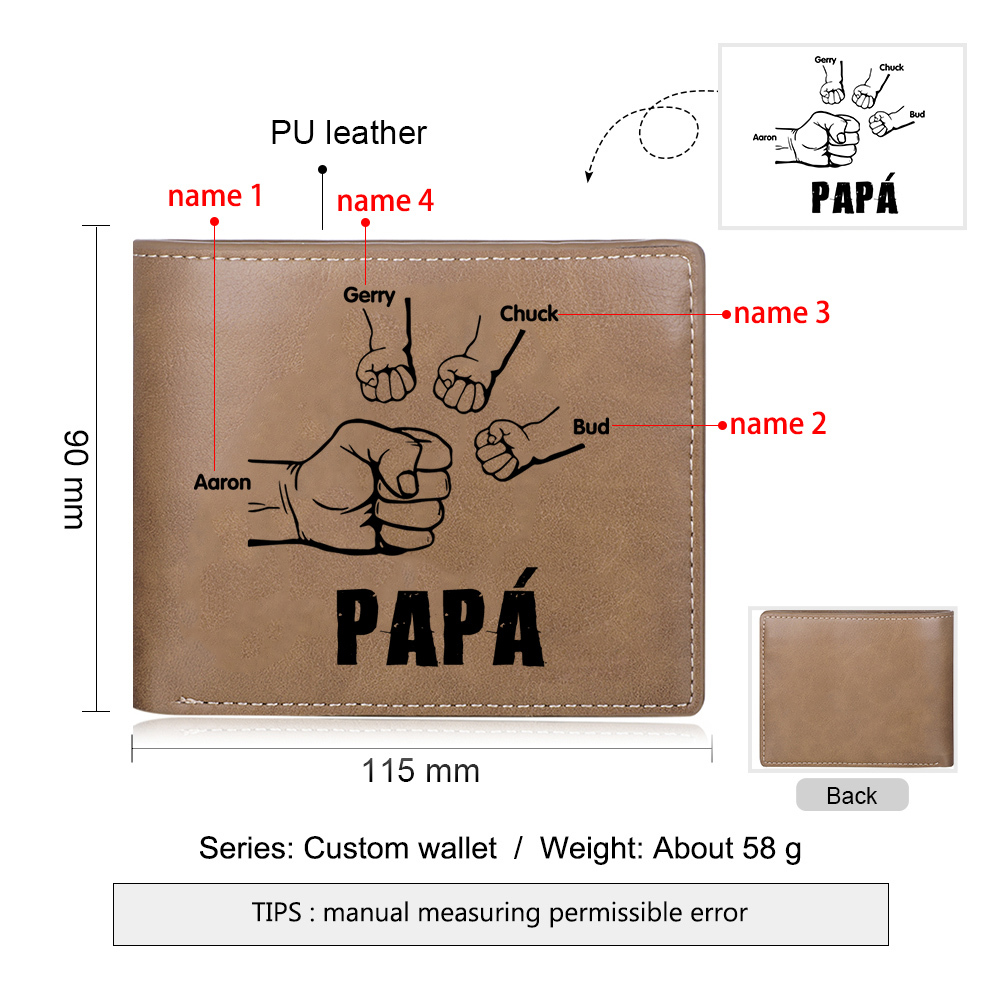 A mi papá-Cartera 2-5 nombres y foto personalizados billetera clásica puño a puño -Jessemade ES