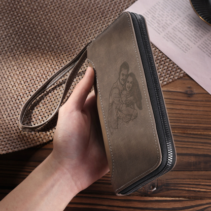 Cartera, billetera con cierre personalizada con 1 foto y 1 texto monedero para hombre-Jessemade ES