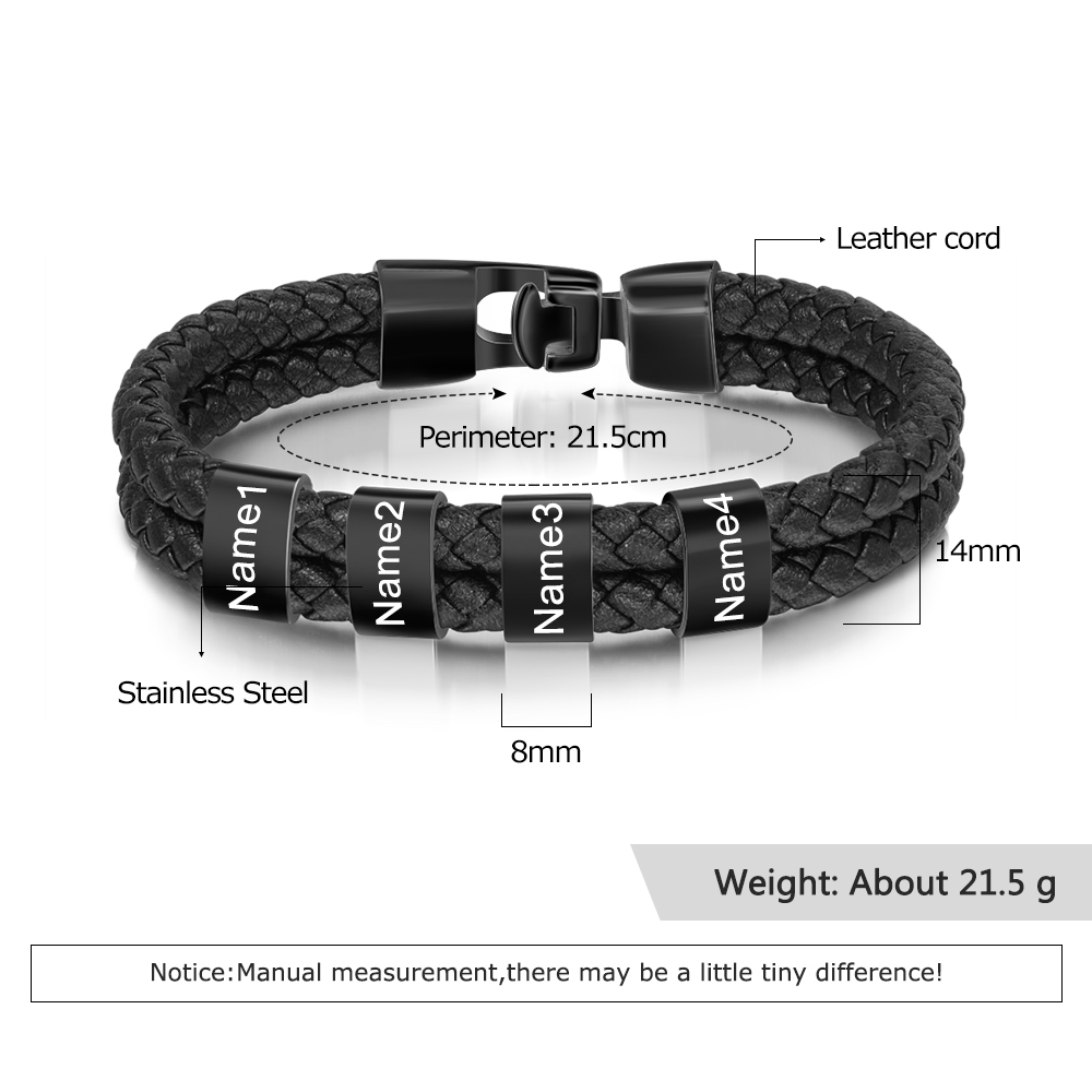 A mi papá-Pulsera de cuero trenzado 4 aros con 4 nombres personalizados pulsera de hombre -Jessemade ES