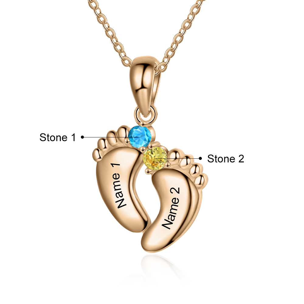 Collar pie de bebé con 1-6 nombres personalizados y 1-6 piedras de nacimiento color oro rosa-Jessemade ES