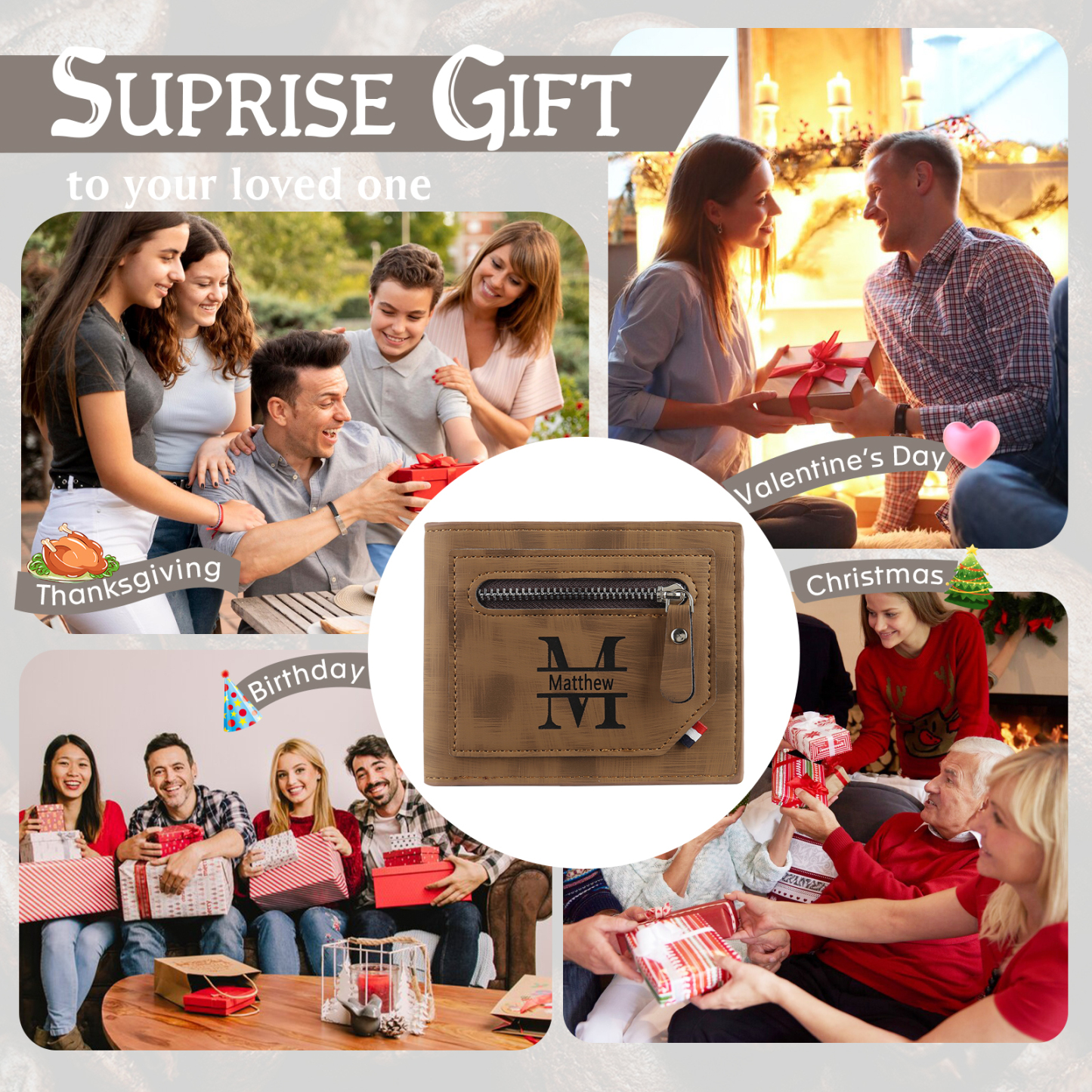 Cartera, billetera personalizada con 1 foto, 1 nombre y 1 letra monedero para hombre-Jessemade ES