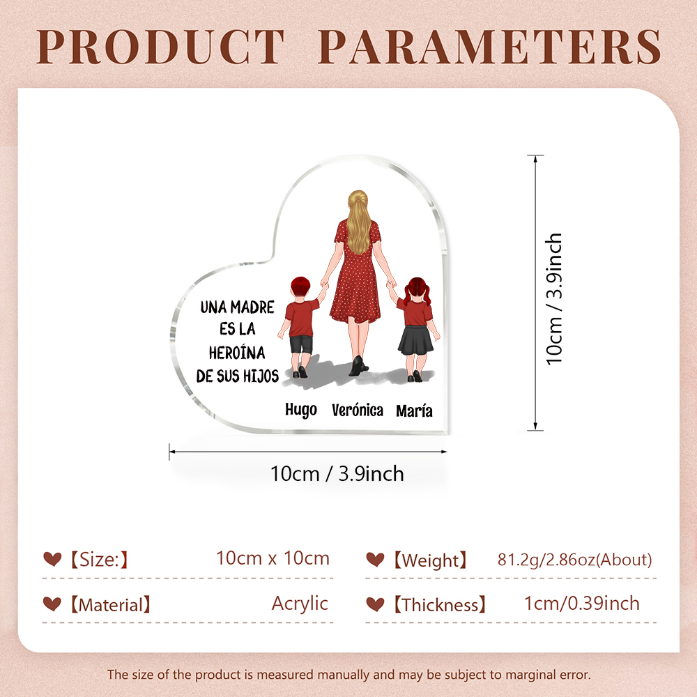 Placa de acrílico en forma de corazón mamá e hijos con 2-3 nombres personalizados-Jessemade ES