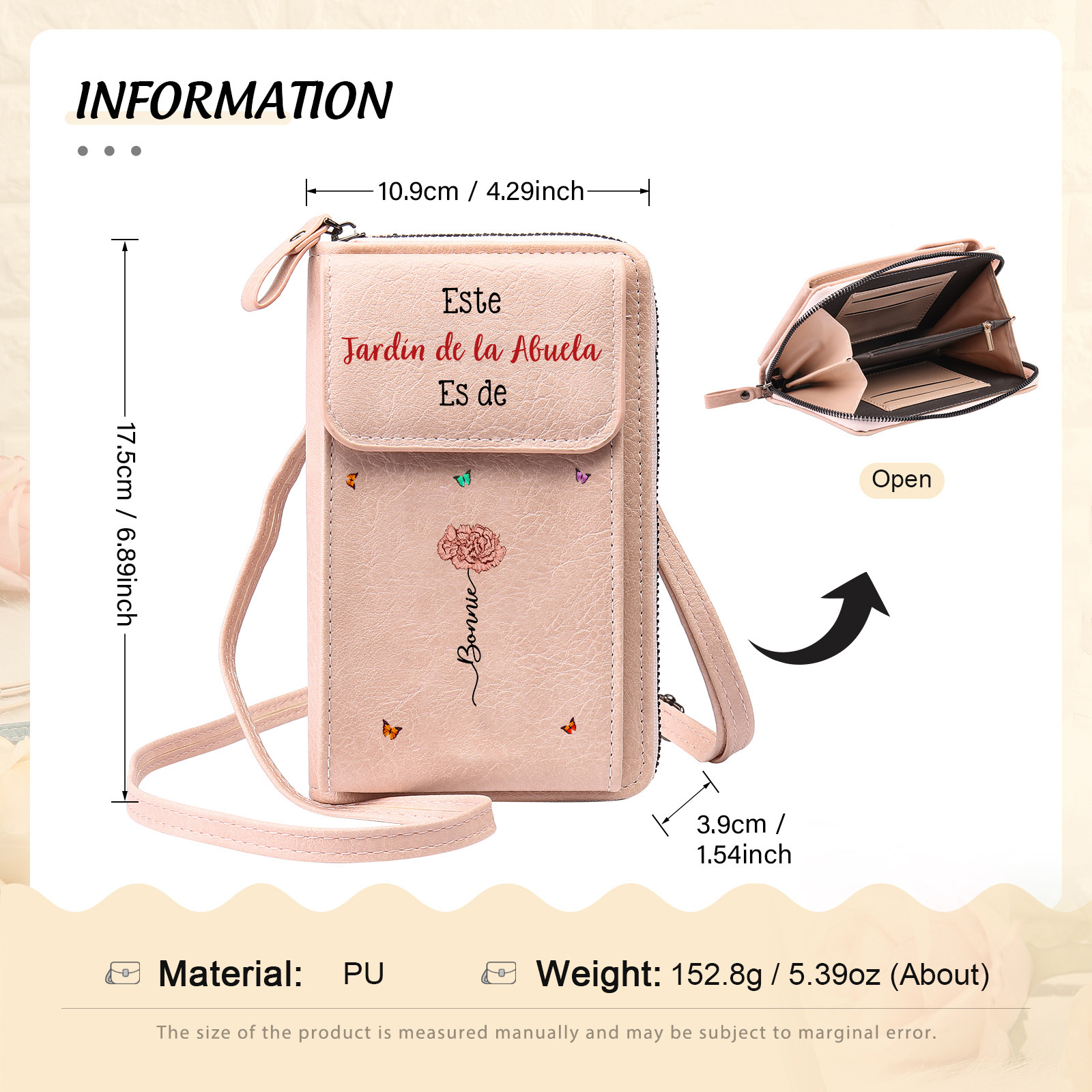 Bolso bandolera personalizado para móvil con nombre, regalo práctico para abuela y mamá | Jessemade