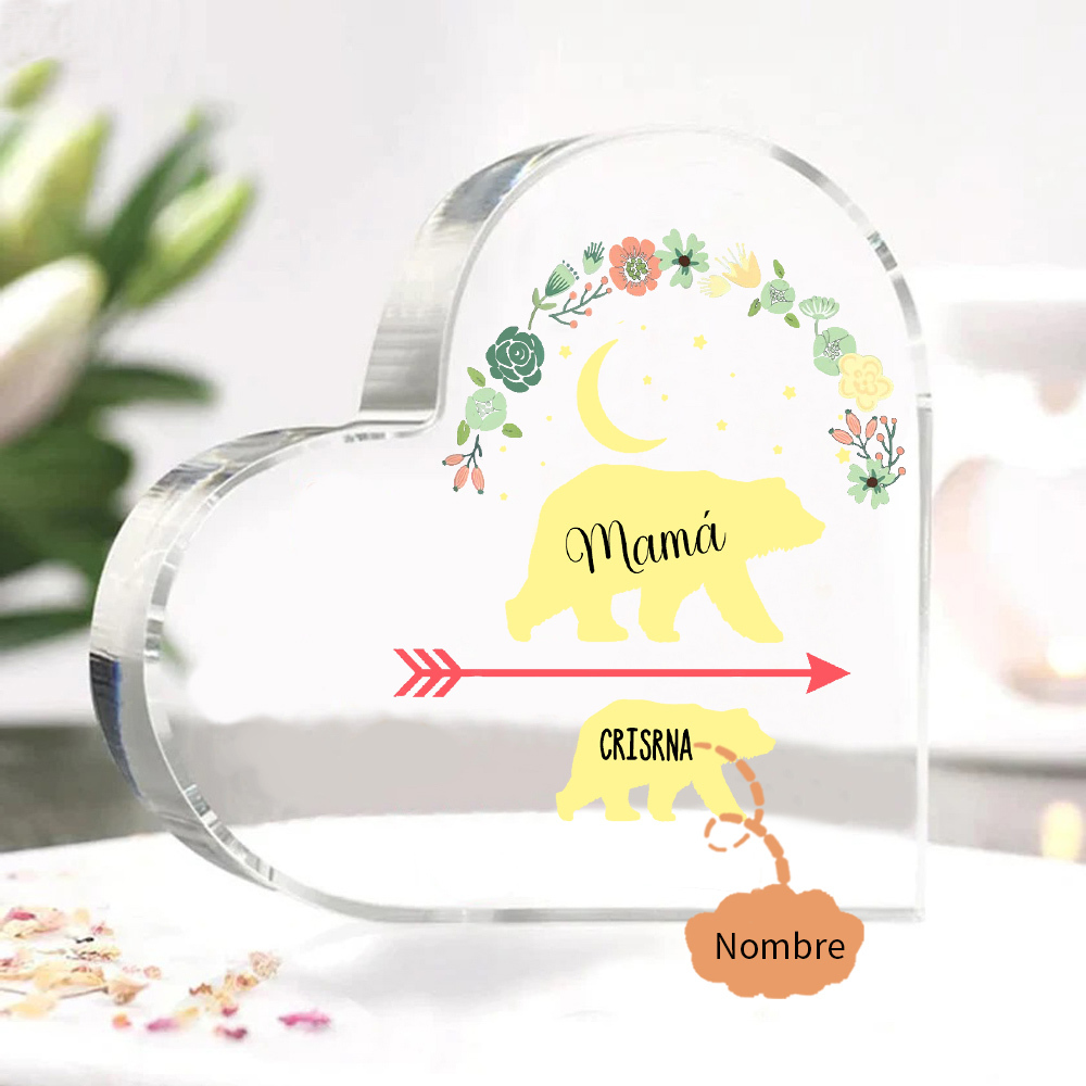 A mi mamá-Placa de acrílico en forma de corazón osos 1-6 nombres personalizados-Jessemade ES