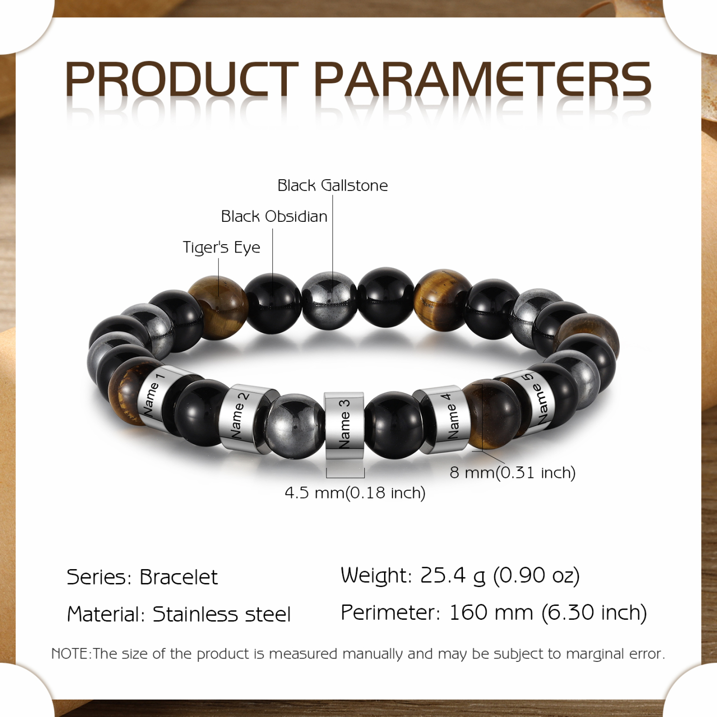 Pulsera de tres tipos de perlas personalizada con 5 nombres para hombre-Jessemade ES