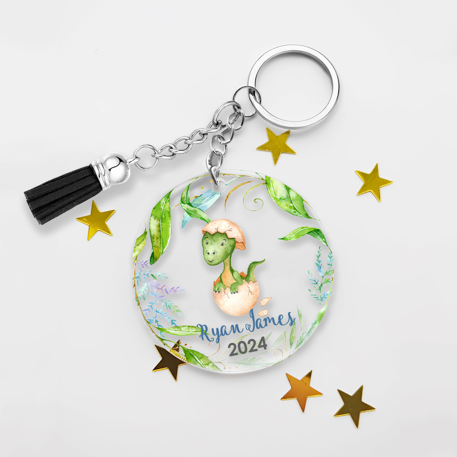 Llavero redondo de acrílico con animales para niñit@s personalizado con 1 nombre y año-Jessemade ES