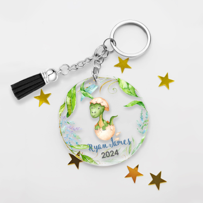 Llavero redondo de acrílico con animales para niñit@s personalizado con 1 nombre y año-Jessemade ES