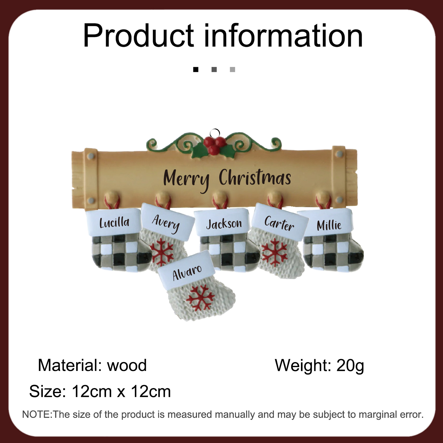 Navidad-Ornamento muñecos navideño de madera calcetines 6 nombres y 1 texto personalizados adorno del árbol-Jessemade ES