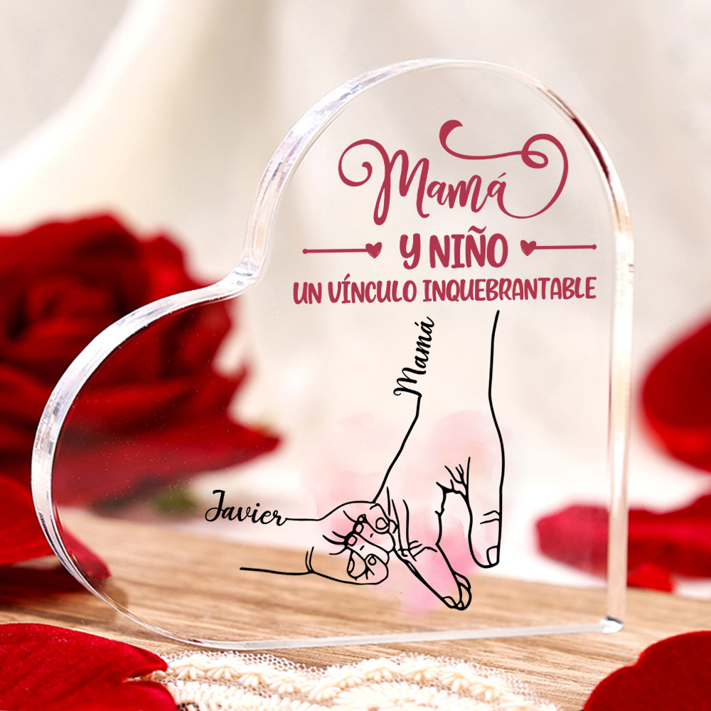 A mi mamá-Placa de acrílico en forma de corazón mano y manitas 1-5 nombres personalizados-Jessemade ES