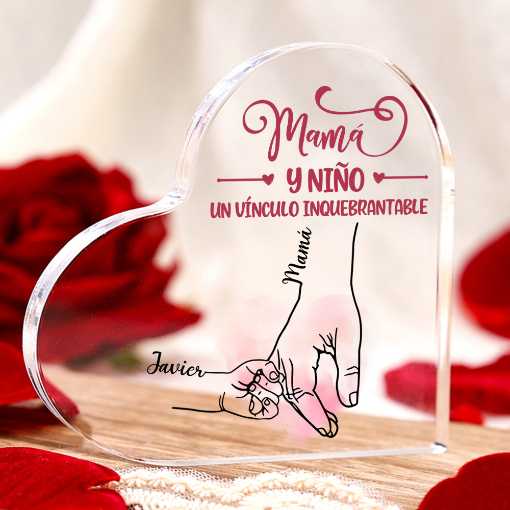 A mi mamá-Placa de acrílico en forma de corazón mano y manitas 1-5 nombres personalizados-Jessemade ES