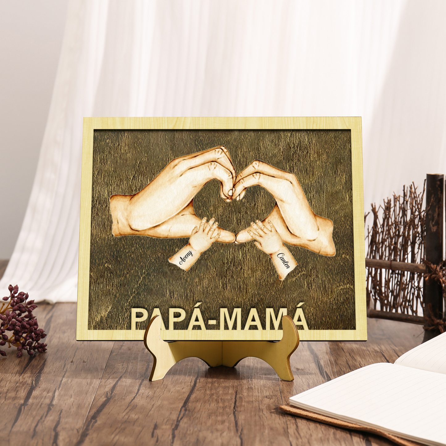 A mi mamá/papá-Adorno 2-8 nombres personalizados decoración de madera mano con mano-Jessemade ES