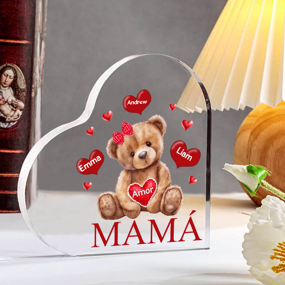 A mi mamá/abuela-Placa de acrílico "Nosotros" en forma de corazón 3 nombres y 1 texto personalizados-Jessemade ES