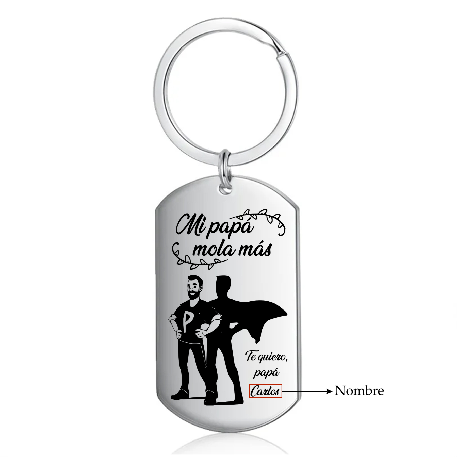 A mi papá-Llavero de placa con superhombre personalizado con 1 nombre-Jessemade ES