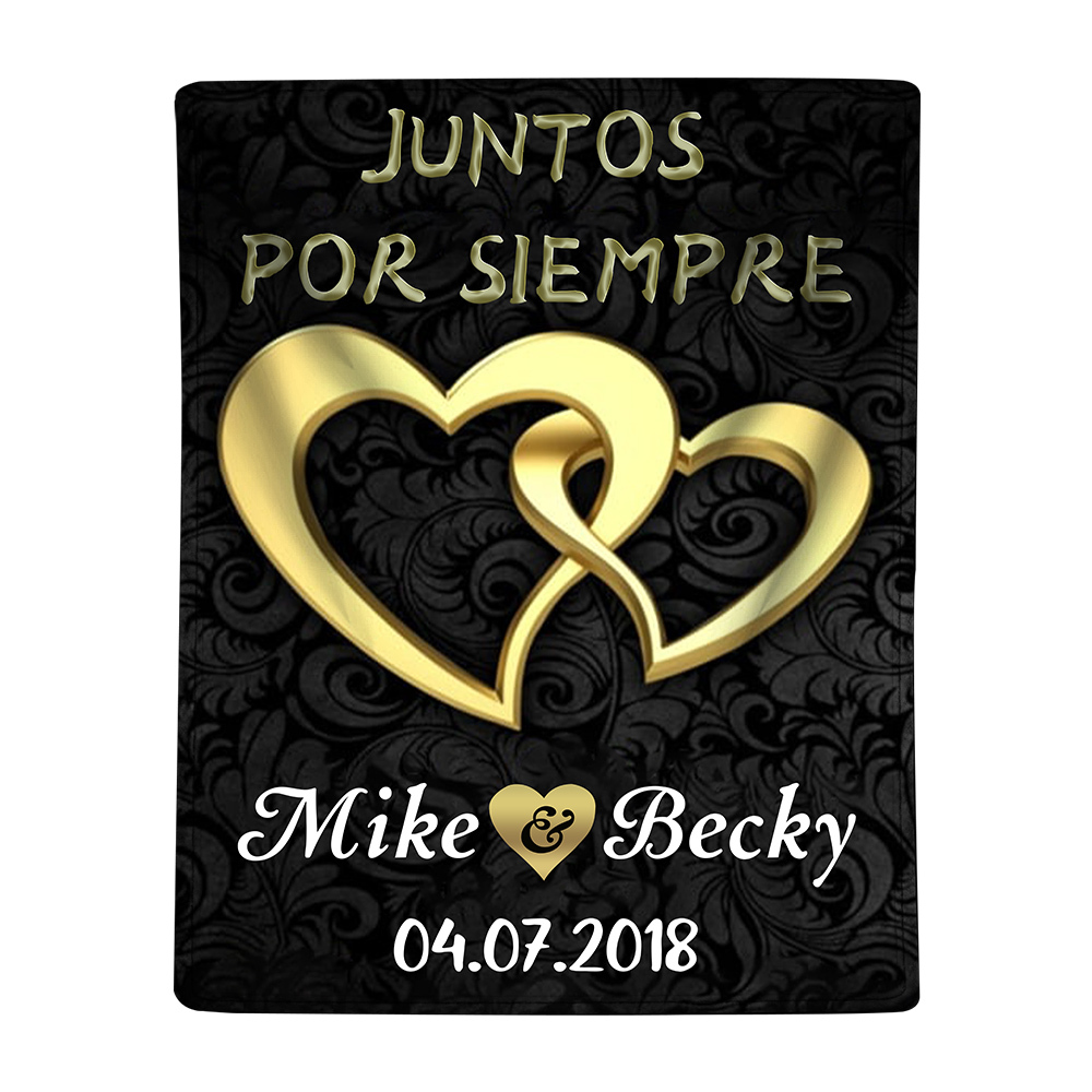 Pareja-Manta de buen calidad de corazones conectados personalizada con nombres y fecha-Jessemade ES