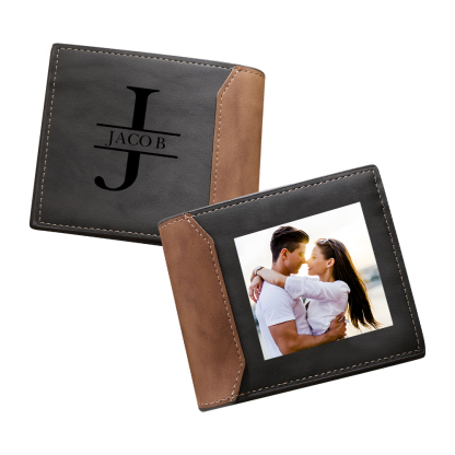 Cartera, billetera personalizada con 1 foto, 1 nombre y 1 letra monedero para hombre-Jessemade ES