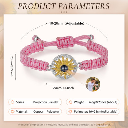 Pulsera con proyección de foto con dije de girasol cuerda rosa-Jessemade ES