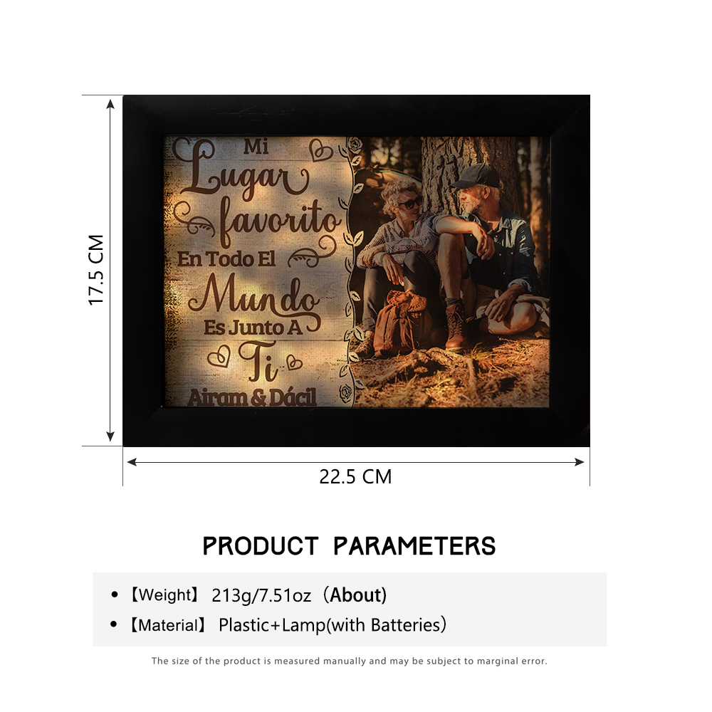 Marco de 1 foto de plástico para pareja 2 nombres personalizados con lámpara-Jessemade ES
