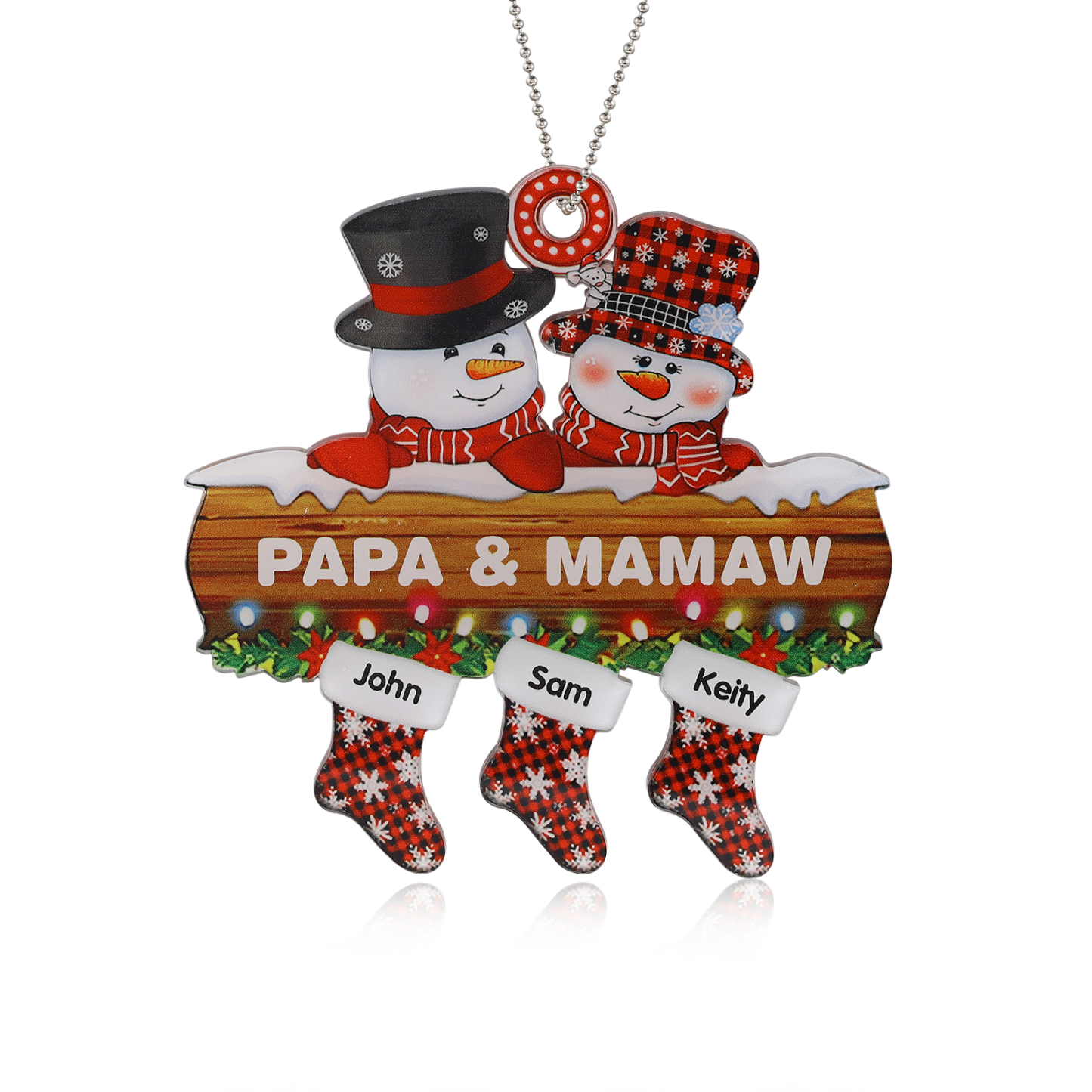 Navidad-Ornamentos Navideños de Acrílico Muñecos de Nieve 3 Nombres con Texto Personalizados