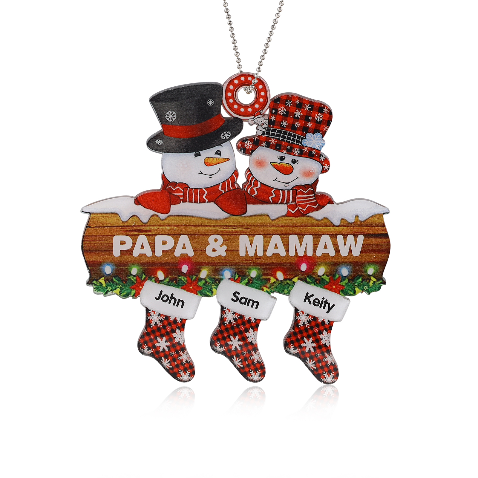 Navidad-Ornamentos Navideños de Acrílico Muñecos de Nieve 3 Nombres con Texto Personalizados