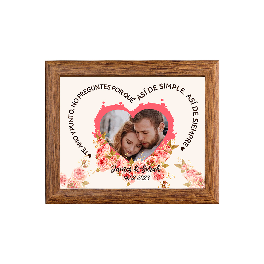 Marco de 1 foto de madera para pareja 2 nombres y fecha personalizados-Jessemade ES