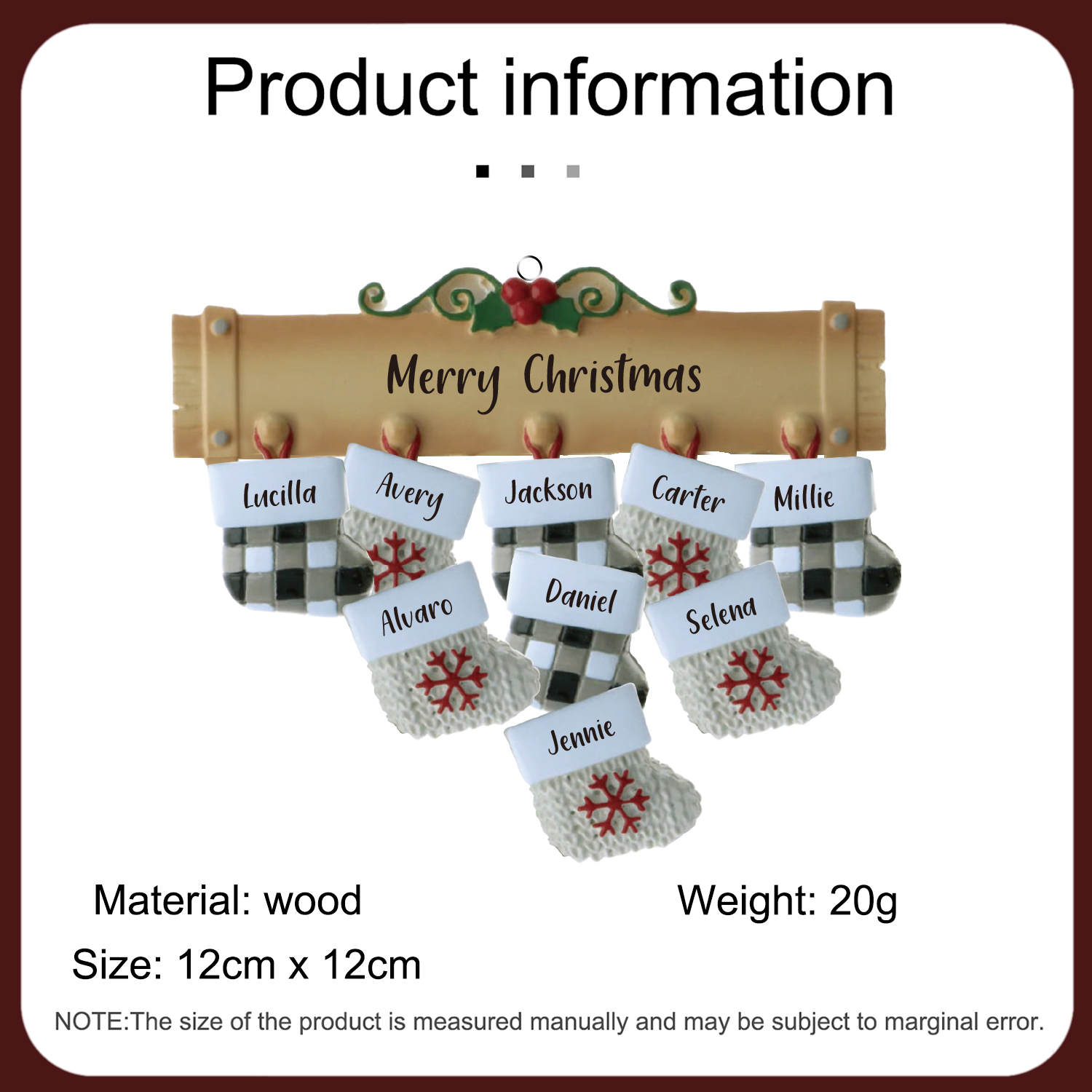 Navidad-Ornamento muñecos navideño de madera calcetines 9 nombres y 1 texto personalizados adorno del árbol-Jessemade ES