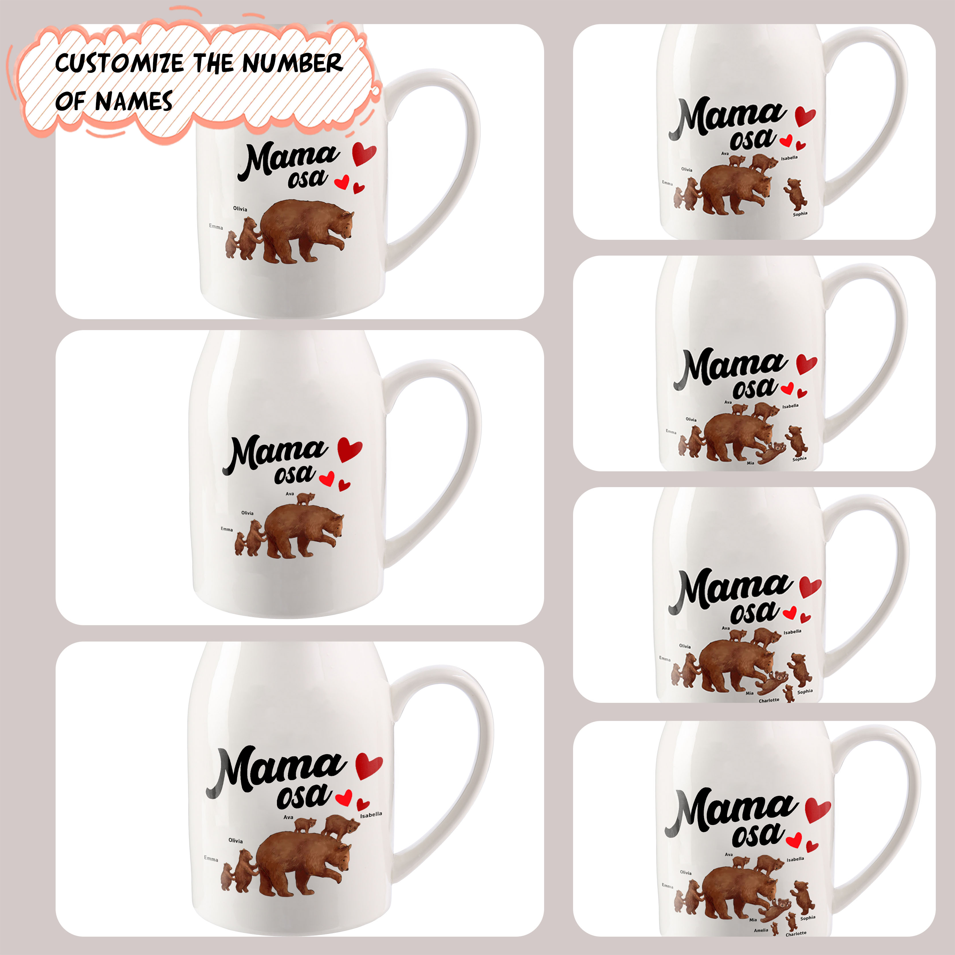 Florero de cerámica mamaosa y sus bebés 2-8 nombres personalizados con texto decoración del hogar-Jessemade ES