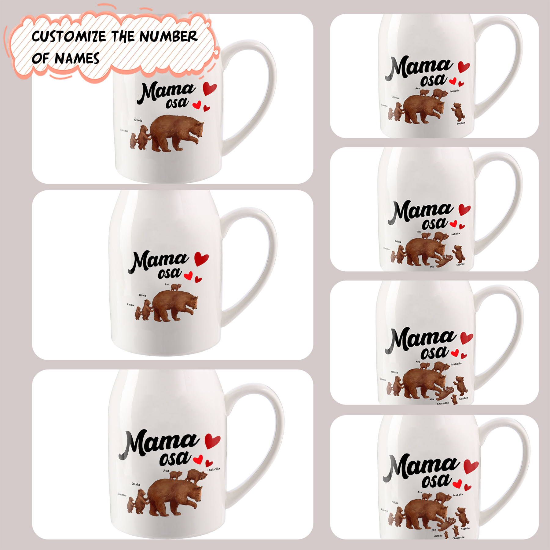 Florero de cerámica mamaosa y sus bebés 2-8 nombres personalizados con texto decoración del hogar-Jessemade ES